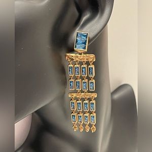 Kendra Scott Vintage Gold Jack Teal Blue Crystal Long Dangle Earrings  ❤️ 158$